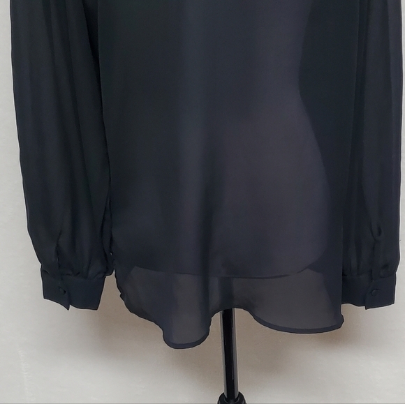 Vintage 70s Diane Von Furstenberg Black Sheer Chiffon Pleated Button Up Blouse 8 - Picture 15 of 16